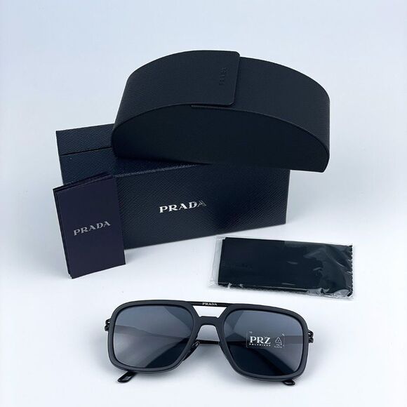 NEW Prada PR57ZS 1BO5Z1 Matte Black Polarized Grey Pilot Metal Unisex Suglasses - Picture 10 of 11